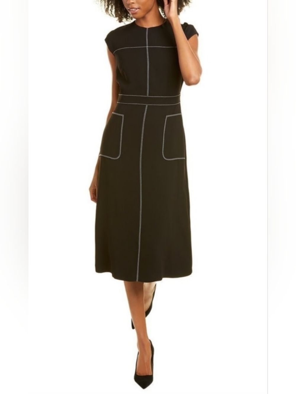 Escada Diahrra Black Midi Dress-Skirt with Contrast Stitching, & Pockets!, sz 36